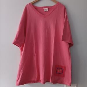 Vintage Johnny Was Embroidered Butterfly Cotton T-Shirt Pink 1X